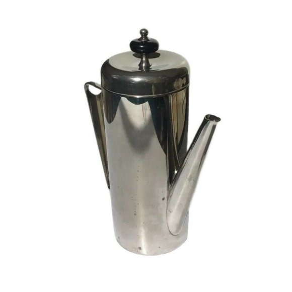 Vintage Art Deco Style Silver Plated Geometric Lines Coffee Teapot 8 1/2” Tall - Picture 2 of 7